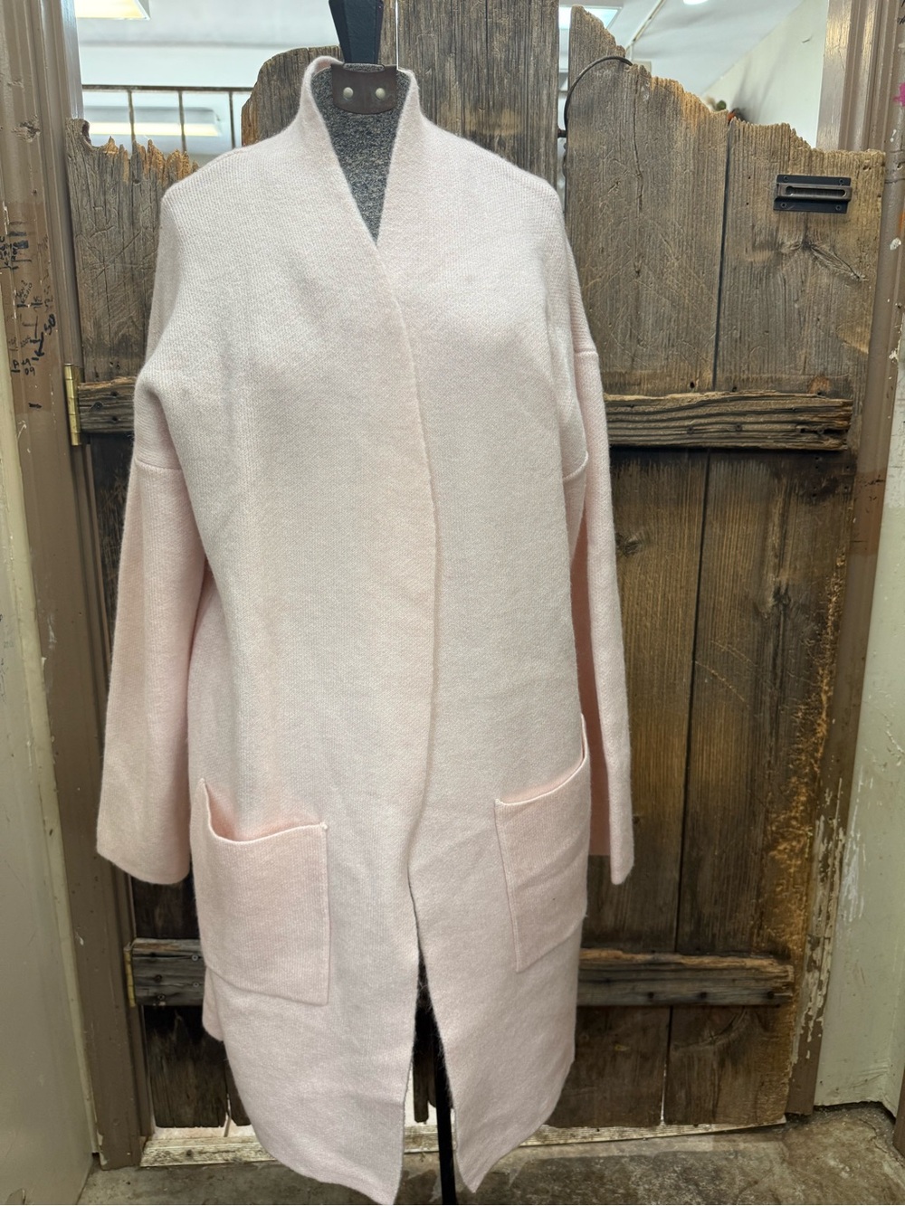 Time and Tru Pale Pink Open-Front Coatigan with Patch Pockets